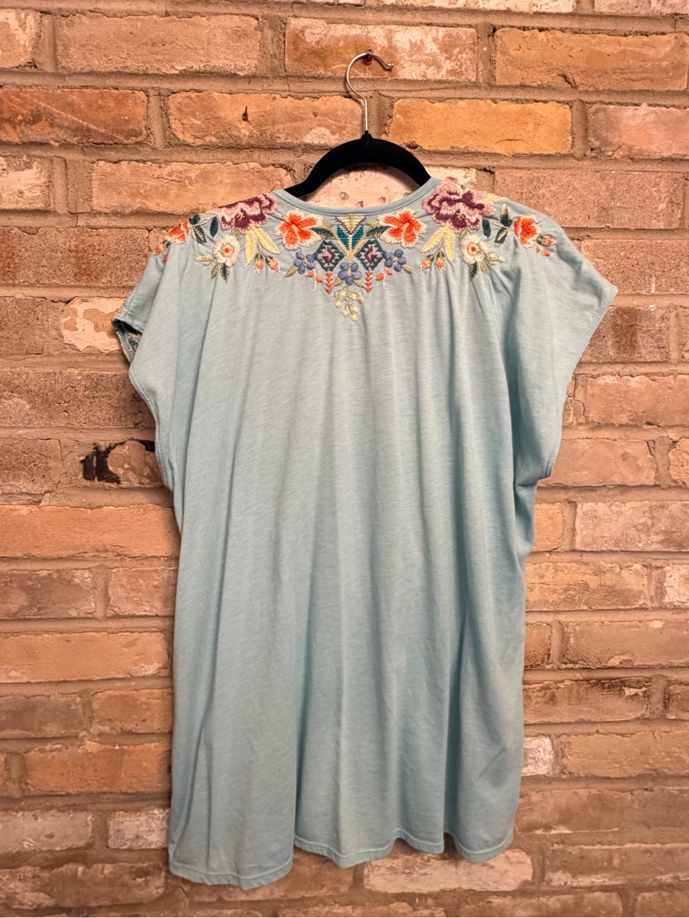 Johnny Was Light Blue Embroidered V-Neck Tunic - Picture 2 of 3